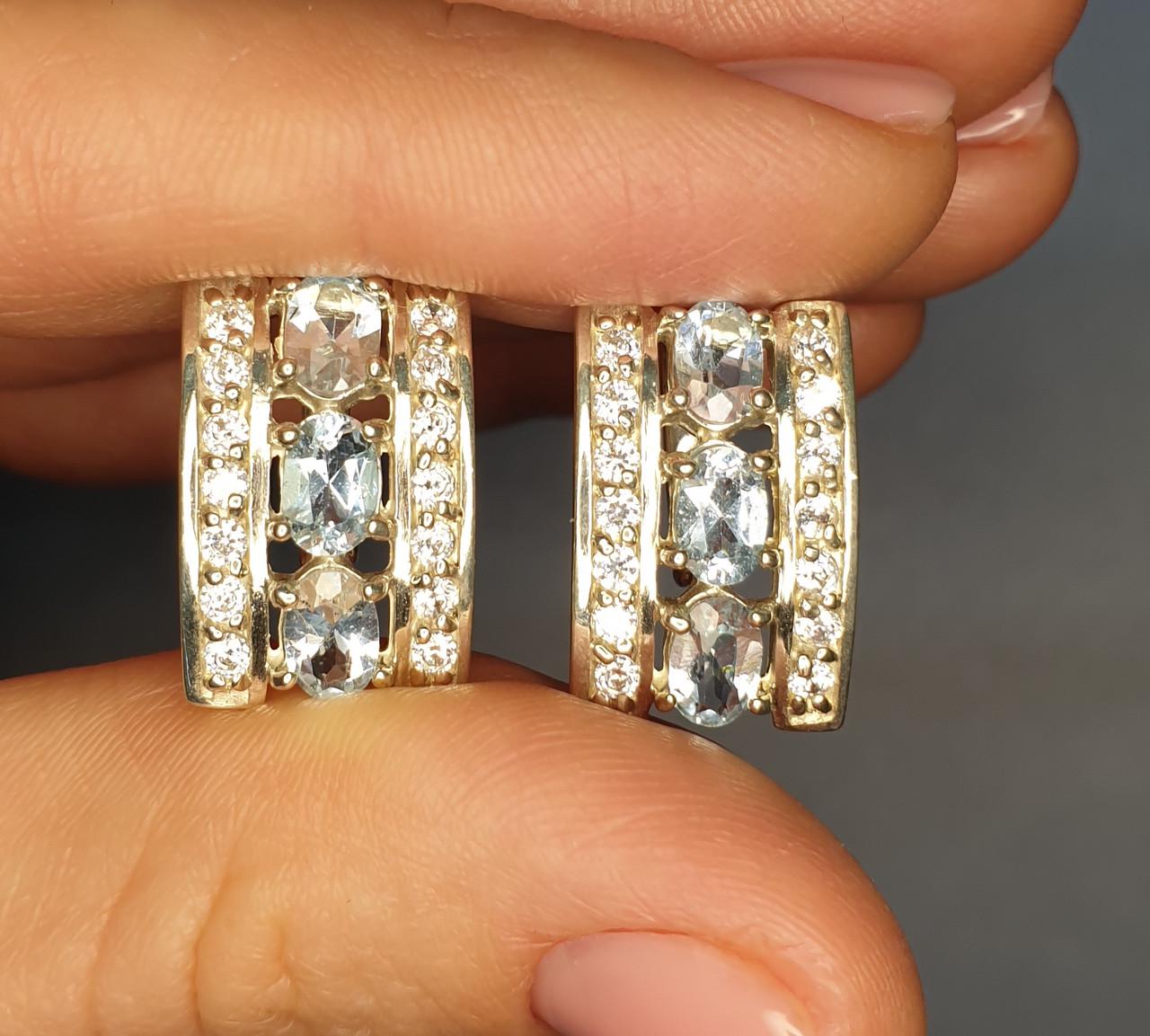 Серьги серебряные с голубым топазом и кубическим цирконием 6,36 г (1377087528)