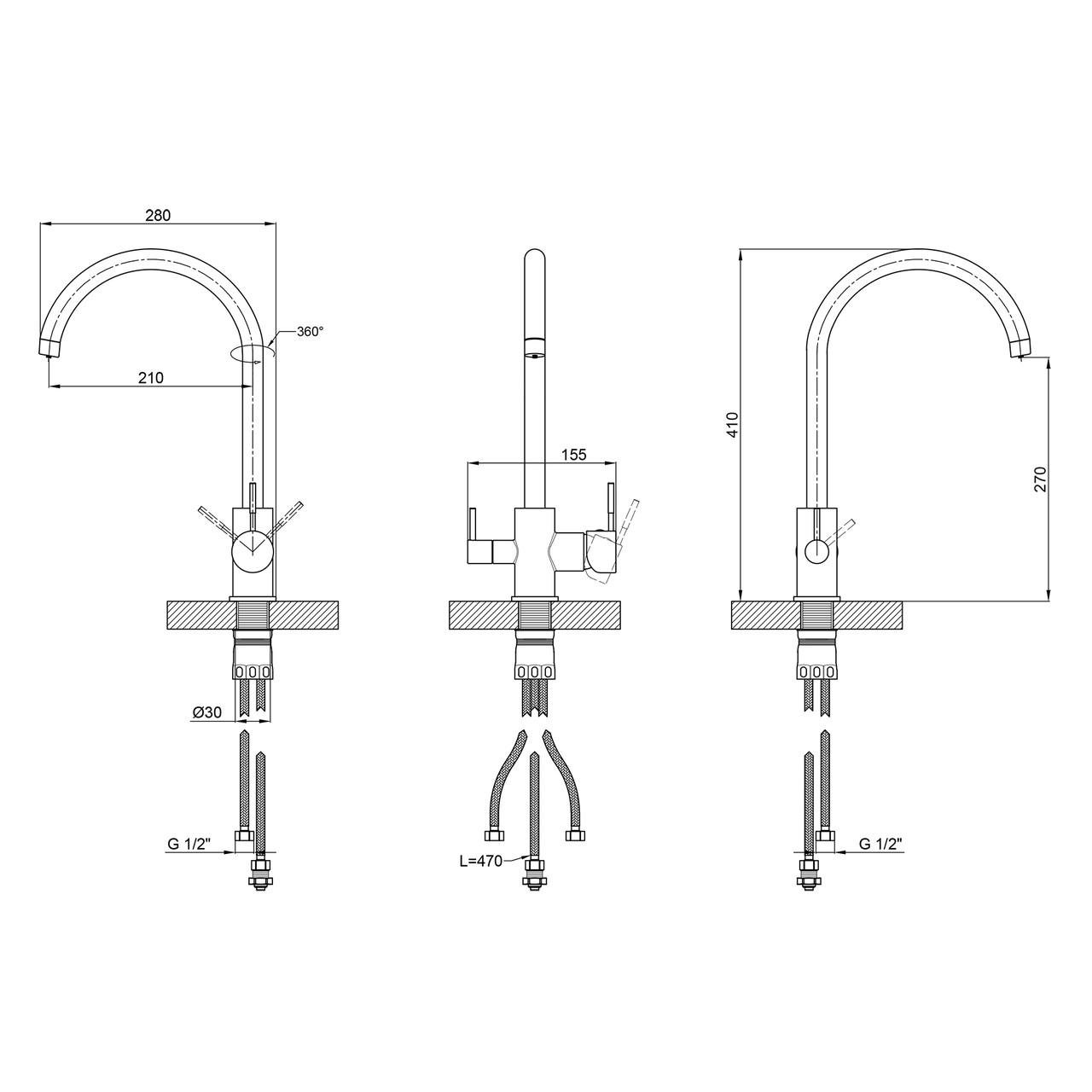 Змішувач для кухні Lidz Aria 020F k35 LDARI020FNKS43365 Nickel (2553560553) - фото 2 Змішувач для кухні Lidz Aria 020F k35 LDARI020FNKS43365 Nickel (2553560553) - фото 2