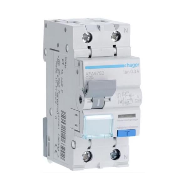 Дифавтомат Hager 2 полюса 6kA тип C 25A 300mA тип A AFA975D (74349)