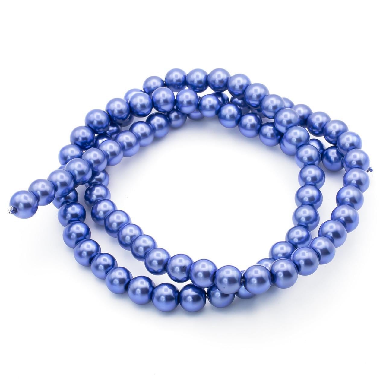 Бусины стеклянные на нитке под жемчуг 10 мм 80 см 90 шт. Синий небесный (БЖ0010к14)