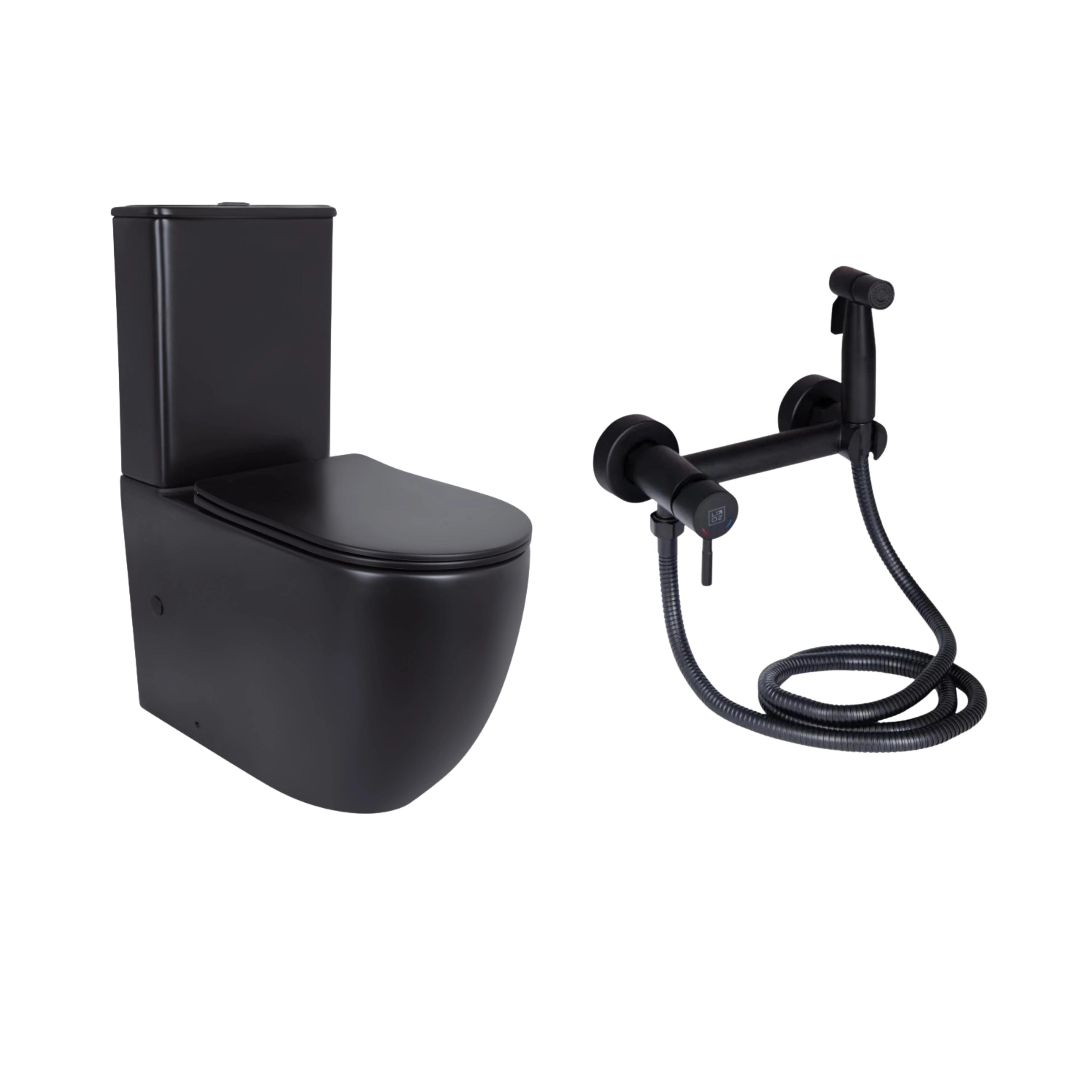Комплект Qtap 2в1 напольный унитаз Robin QT13226083AMB и набор гигиенического душа Aria Black Matt (LDARI110BLA43394)