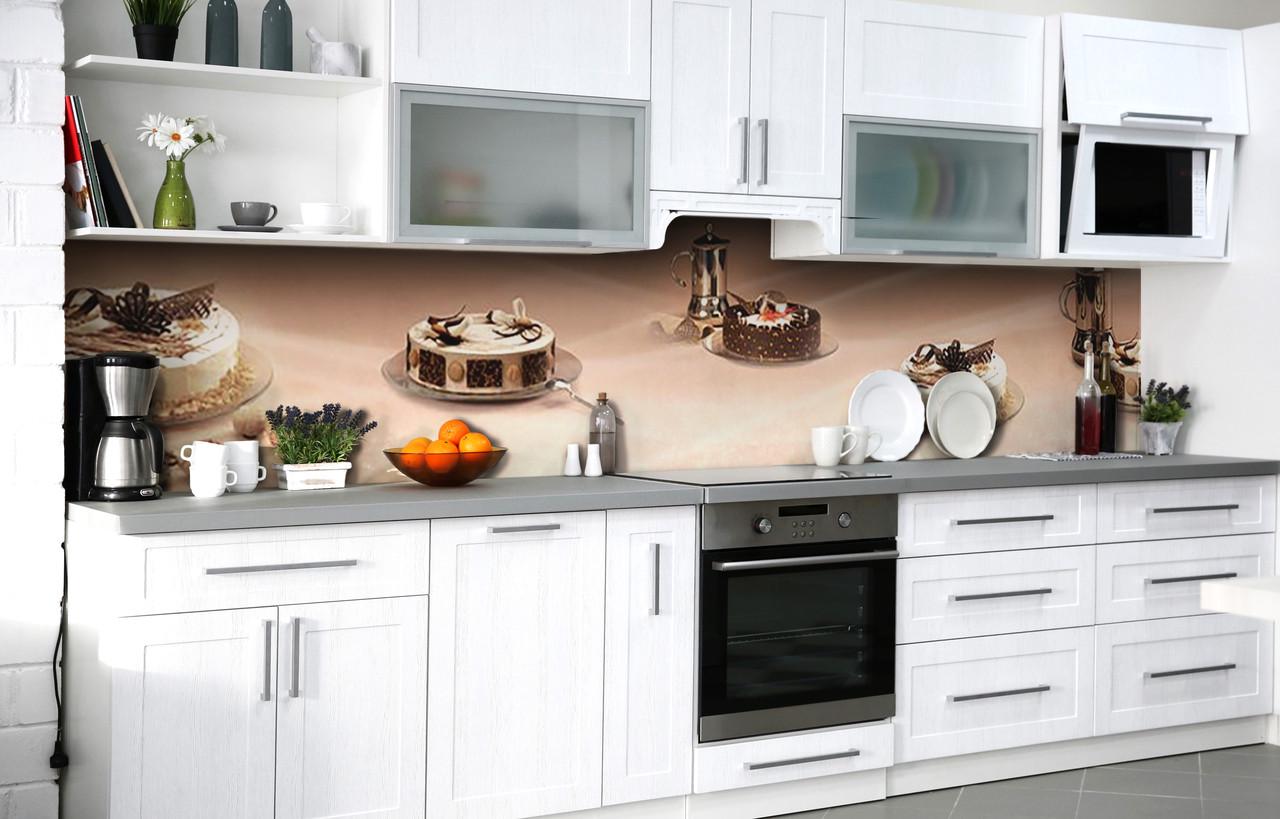 Кухонный фартук Ореховый торт виниловый самоклеющийся 60х250 см