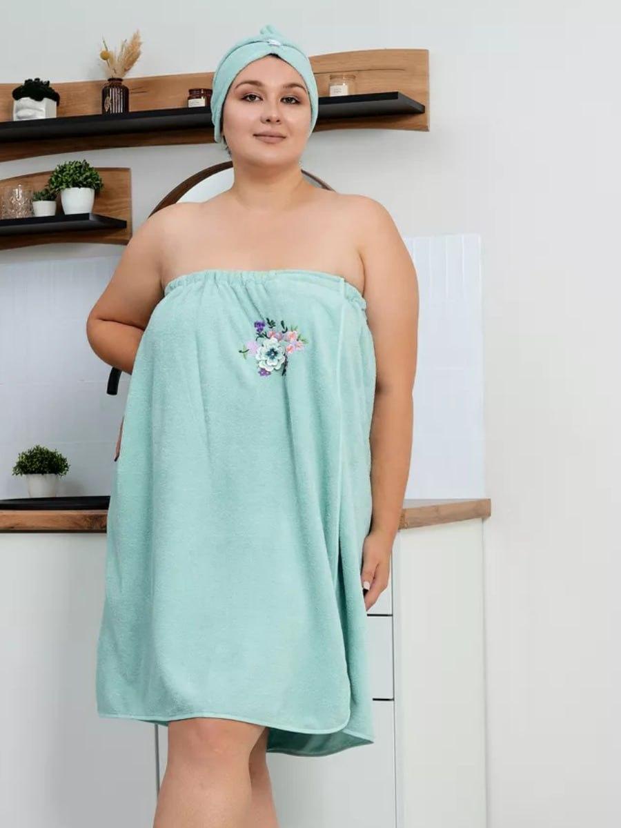 Полотенце-халат для сауны микрофибра 80х140 см Бирюзовое (Д-novo-f-sauna-009)