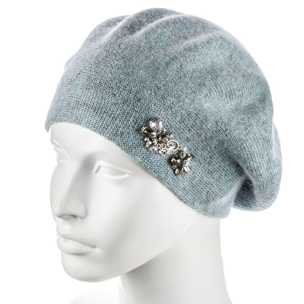 Берет ангоровый Actrics WH778 двойной на ножке с камнями L р. 57-58 Мятный