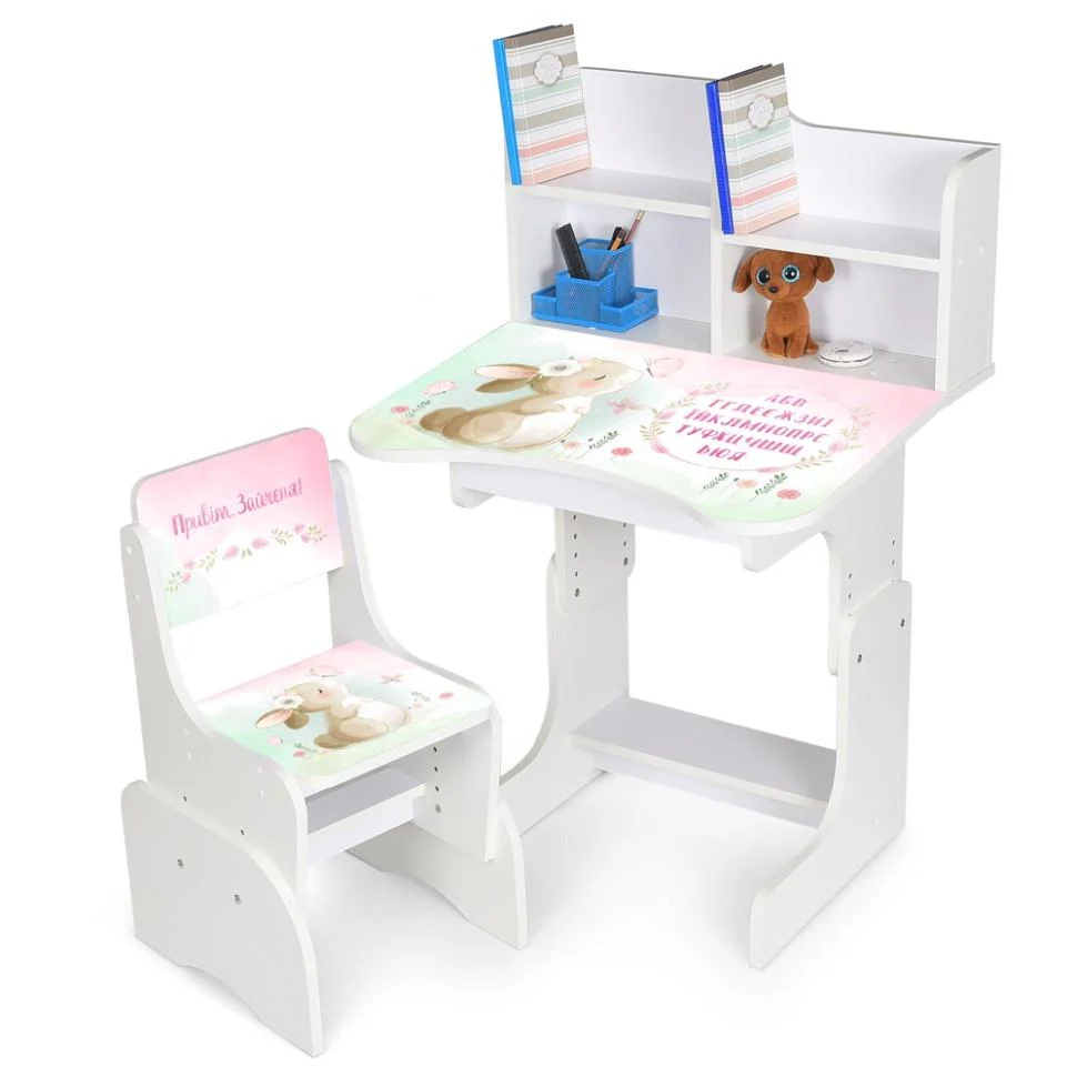 Парта-трансформер Bambi со стульчиком и надстройкой 56,5-67,5 см и ящиком с подставкой для ног Белый (KL-154-R-101)