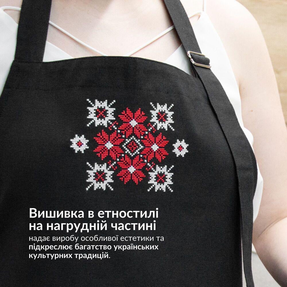 Фартук с этно вышивкой и карманом водоотталкивающий Черный (25646) - фото 6 Фартук с этно вышивкой и карманом водоотталкивающий Черный (25646) - фото 6