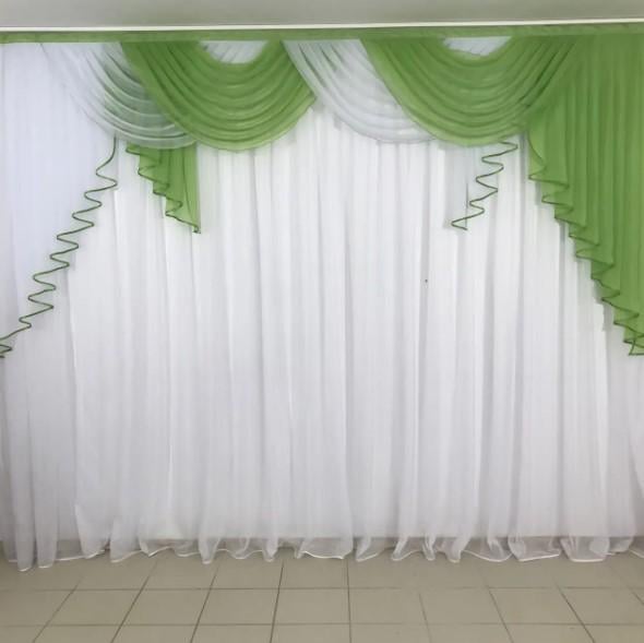 Ламбрекен на карниз в гостиную/спальню шифон 3 м Салатовый (352)