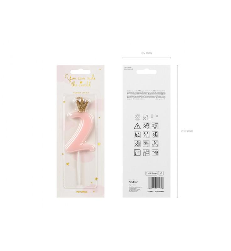 Свічка для торту Partydeco 2 з короною 9,5 см Рожевий (5900779171718) - фото 2 Свічка для торту Partydeco 2 з короною 9,5 см Рожевий (5900779171718) - фото 2