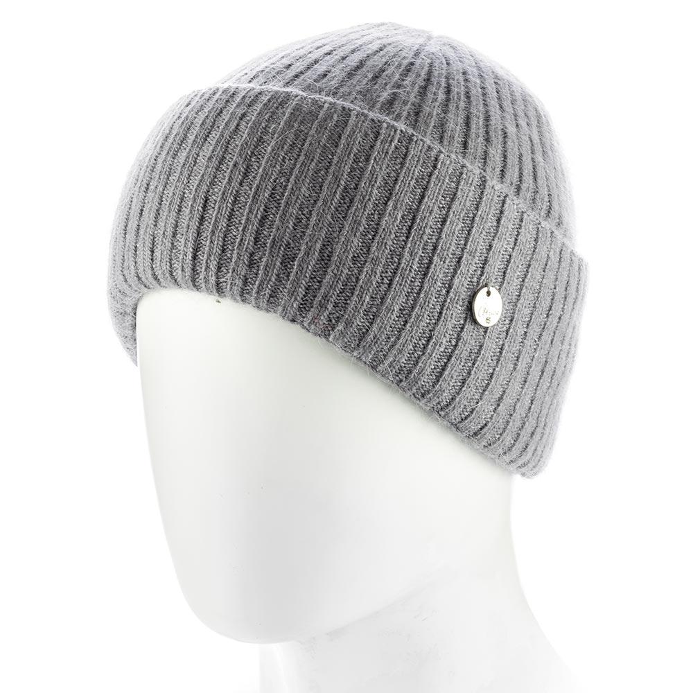 Шапка женская ангоровая зимняя Atrics WH895 в широкий рубчик с двойным отворотом утепленная флисом Графитовый - фото 1