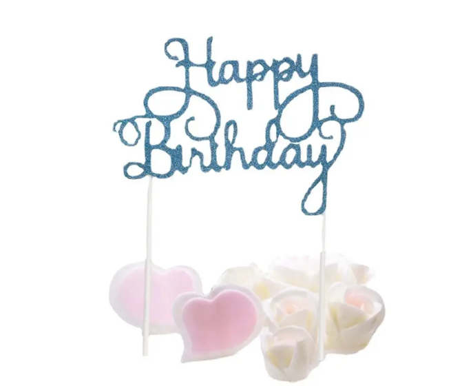 Топер Happy Birthday для торту 14x9 см Блакитний (0017) Топер Happy Birthday для торту 14x9 см Блакитний (0017)