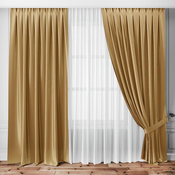 Комплект штор Lux Portiery Еліт оксамит-велюр 2 шт. 200х265 см/тюль креп-шовк 1 шт. 500х265 см Пастельно-гірчичний/Білий (TBK1432) - фото 1 Комплект штор Lux Portiery Еліт оксамит-велюр 2 шт. 200х265 см/тюль креп-шовк 1 шт. 500х265 см Пастельно-гірчичний/Білий (TBK1432) - фото 1