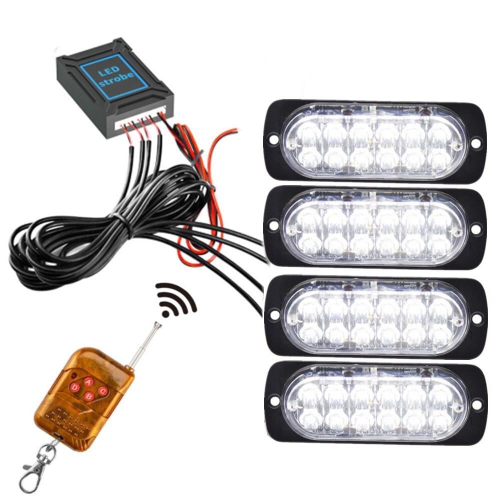 Стробоскоп з пультом керування 12 LED 12-24V комплект 4 шт. Білий (4282) Стробоскоп з пультом керування 12 LED 12-24V комплект 4 шт. Білий (4282)