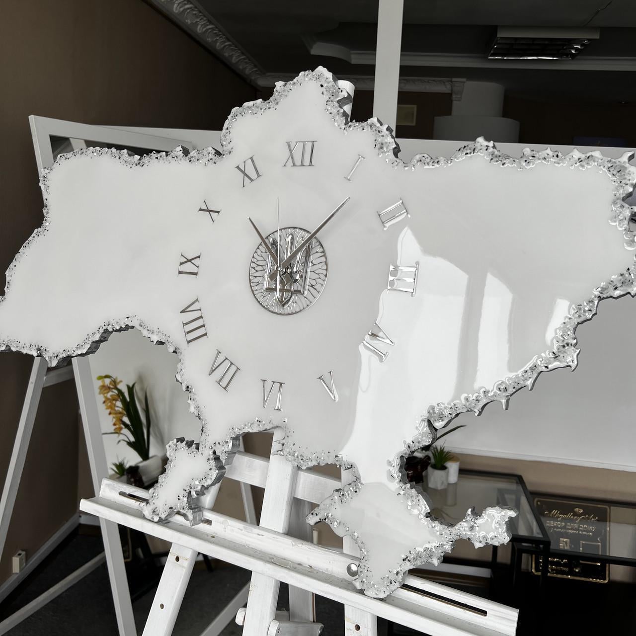 Часы настенные из эпоксидной смолы Карта Украины 40x25 см