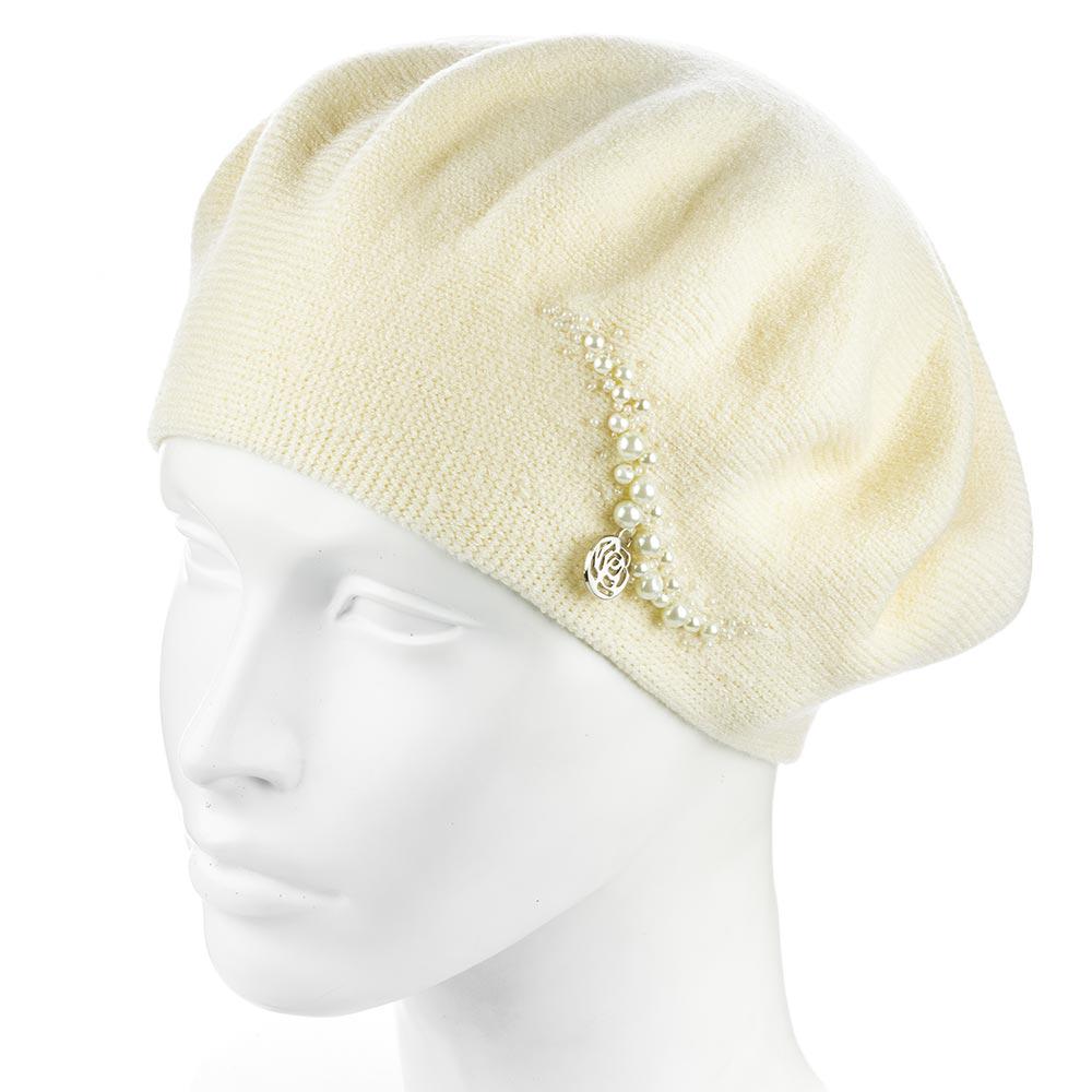 Берет женский двойной ZOLLY ZH260 с бусинами вискоза универсальный Ваниль (290773)