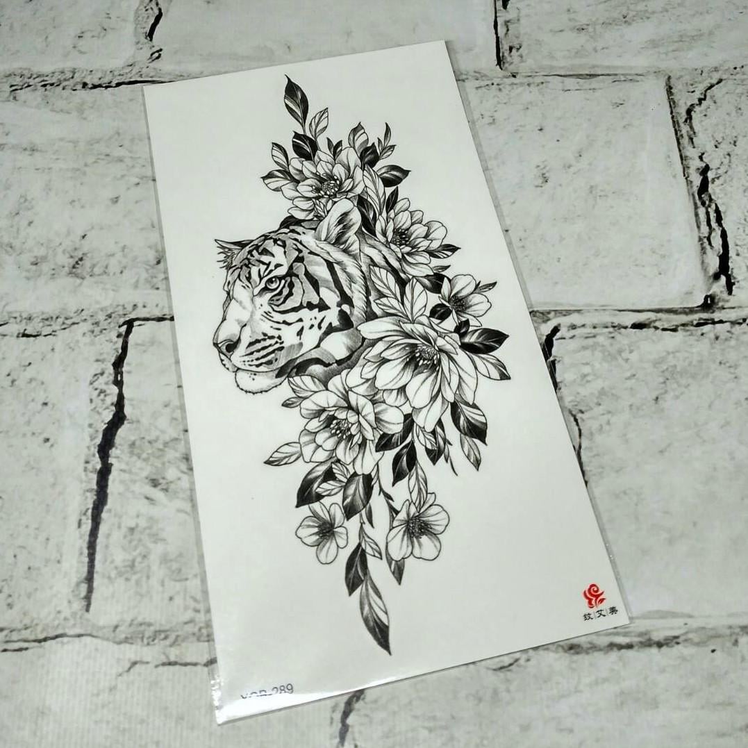 Тату временное Тигр в цветах лист 11,5x21 см (XQB-289)