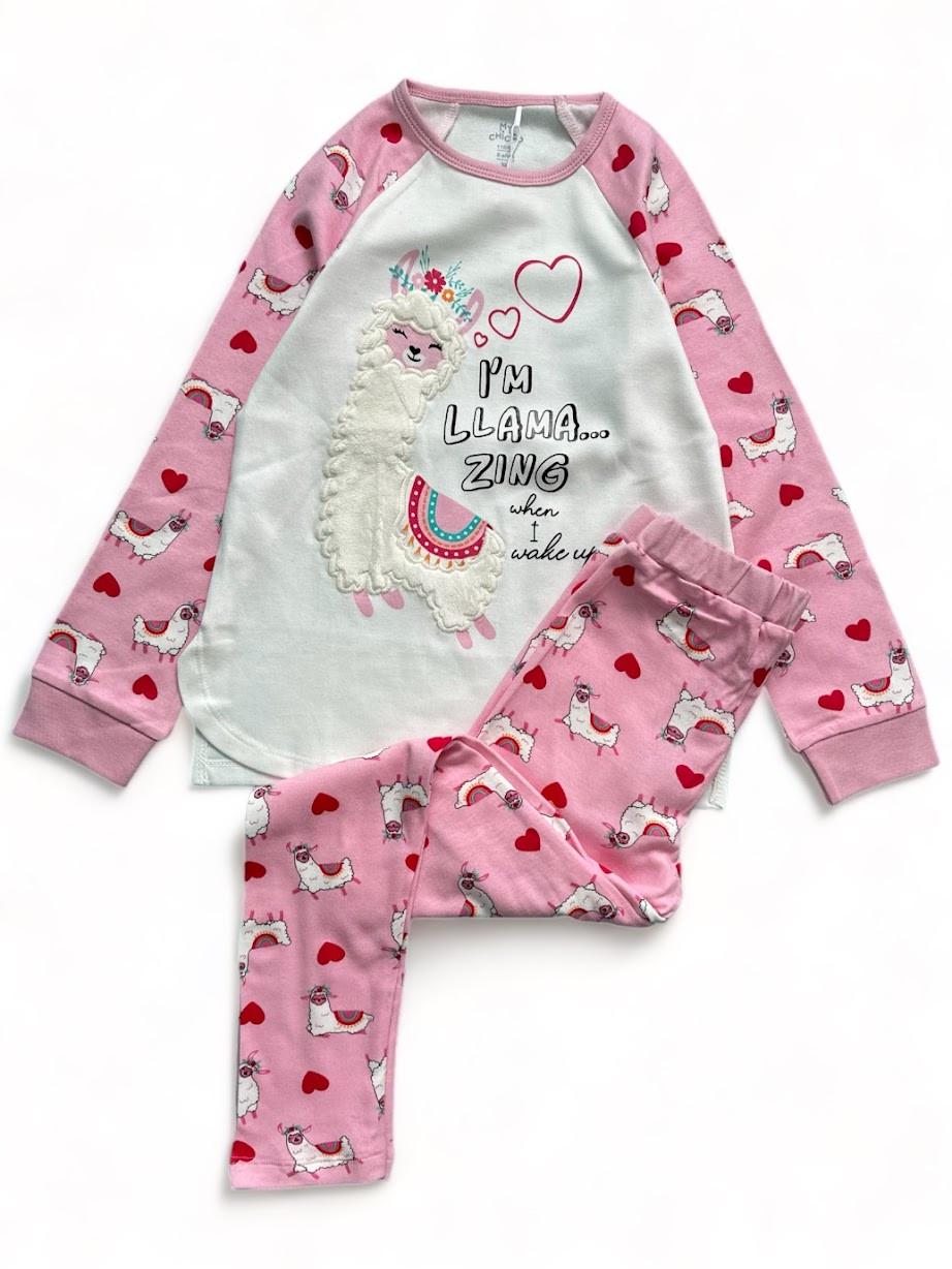 Пижама детская Chicco хлопчатобумажная с ламой 5-6 лет 116 см Розовый (2091953680)