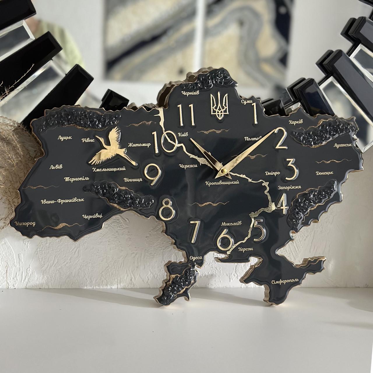 Часы настенные из эпоксидной смолы Карта Украины 60x40 см