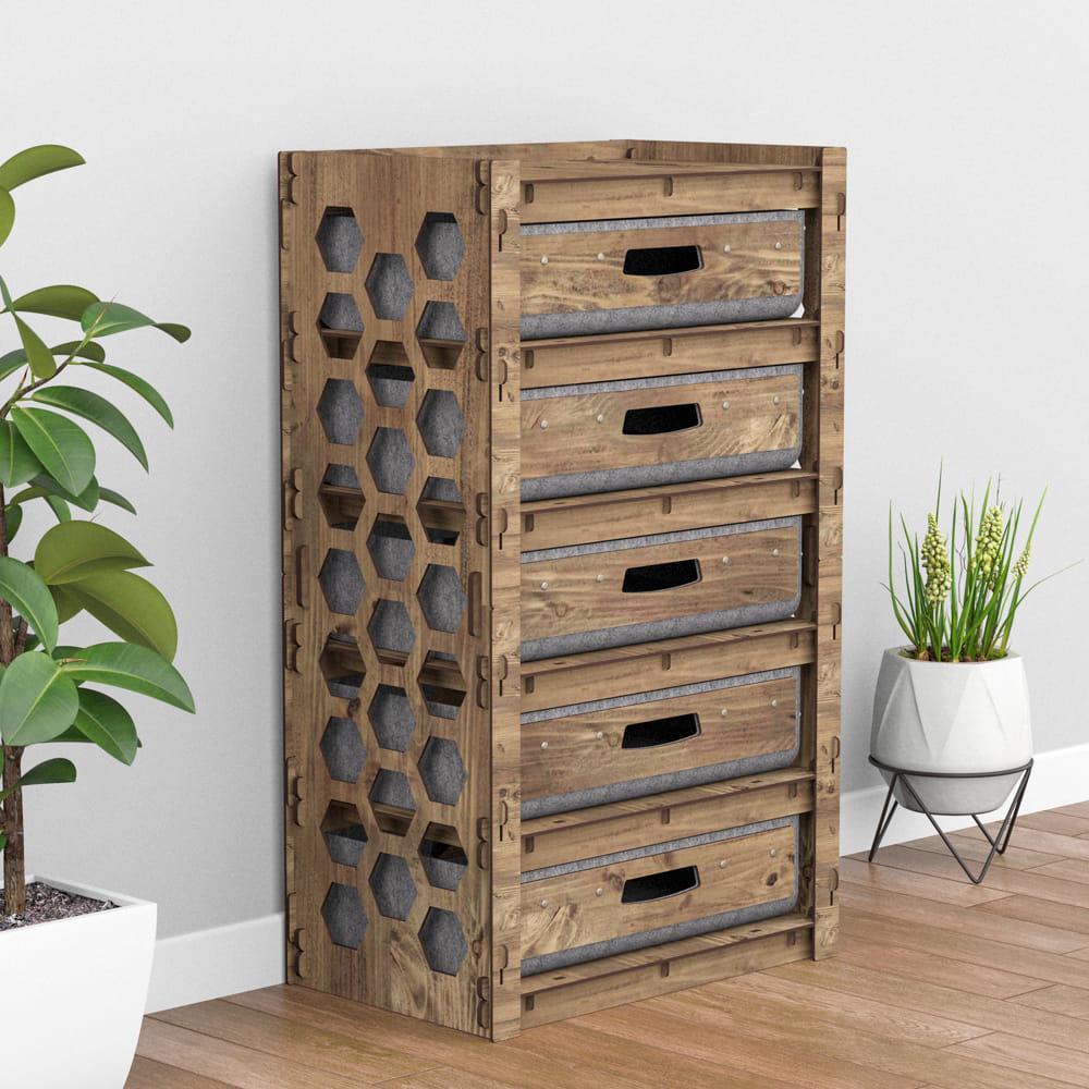 Комод для прихожей деревянный Hexagonica Honeycomb на 5 ящиков серые корзины 900х528х345 мм (111176)