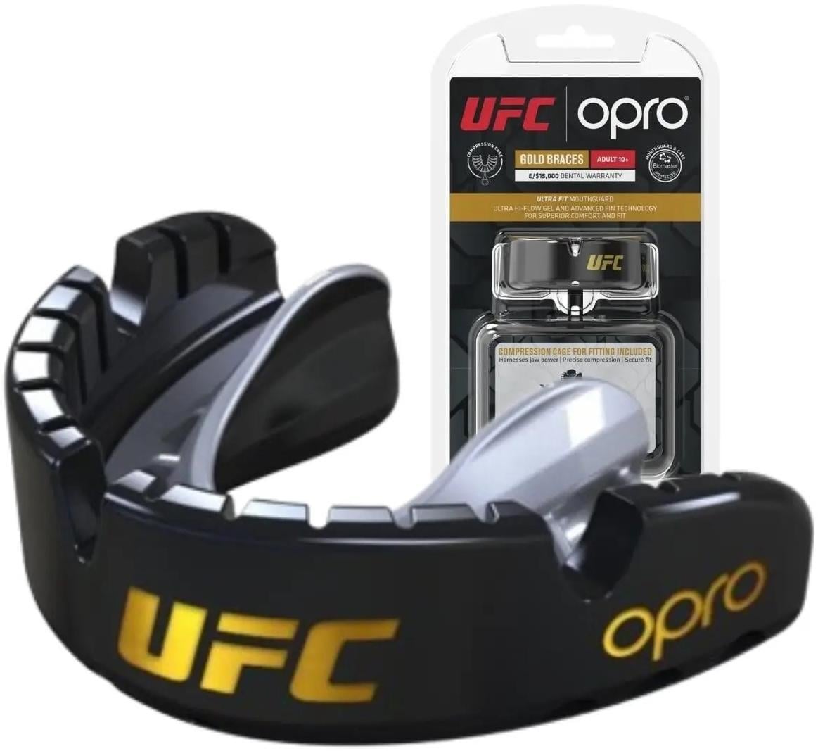 Капа OPRO Gold Braces під брекети доросла вік 11+ Чорний/Сріблястий (UFC Gold Braces Bl/Silver)