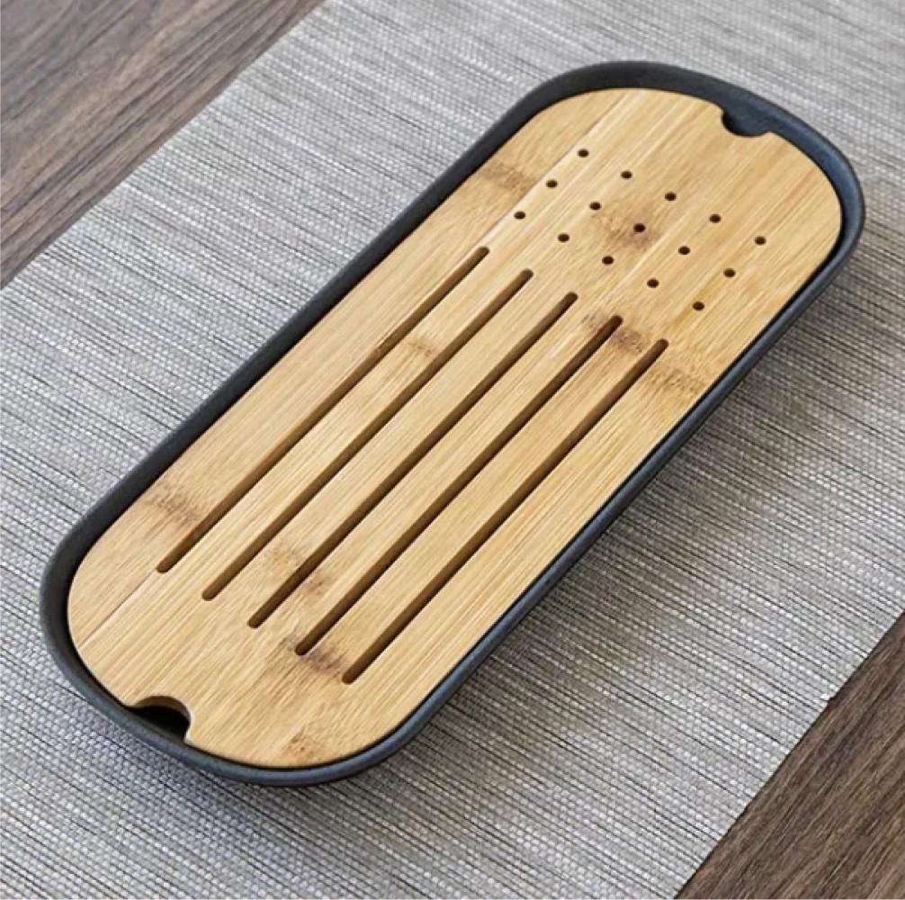 Таця-чабань для чайної церемонії Тайнань дерев'яна 40х15х3,5 см Чорний (OS-T0525) - фото 2