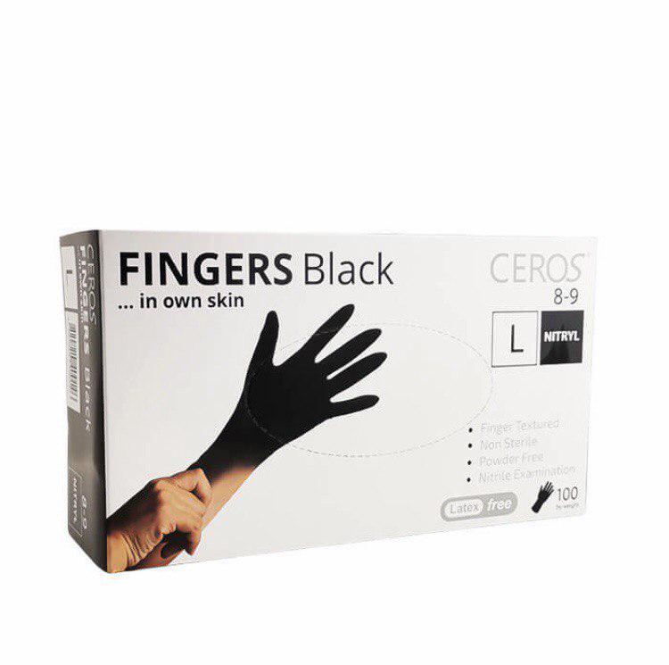 Рукавички нітрилові CEROS FINGERS BLACK L 100 шт. - фото 1