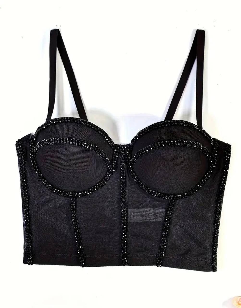 Корсет на бретелях блискучий S Чорний