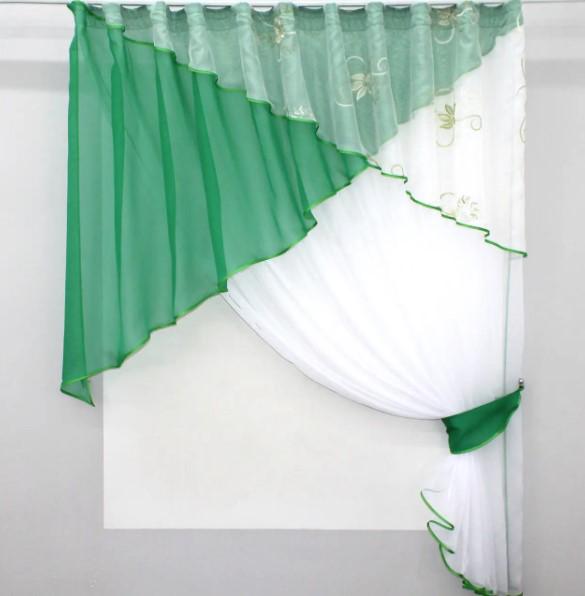 Комплект штор на кухню 270х170 см Зеленый/Белый (00к 59-671) Комплект штор на кухню 270х170 см Зеленый/Белый (00к 59-671)