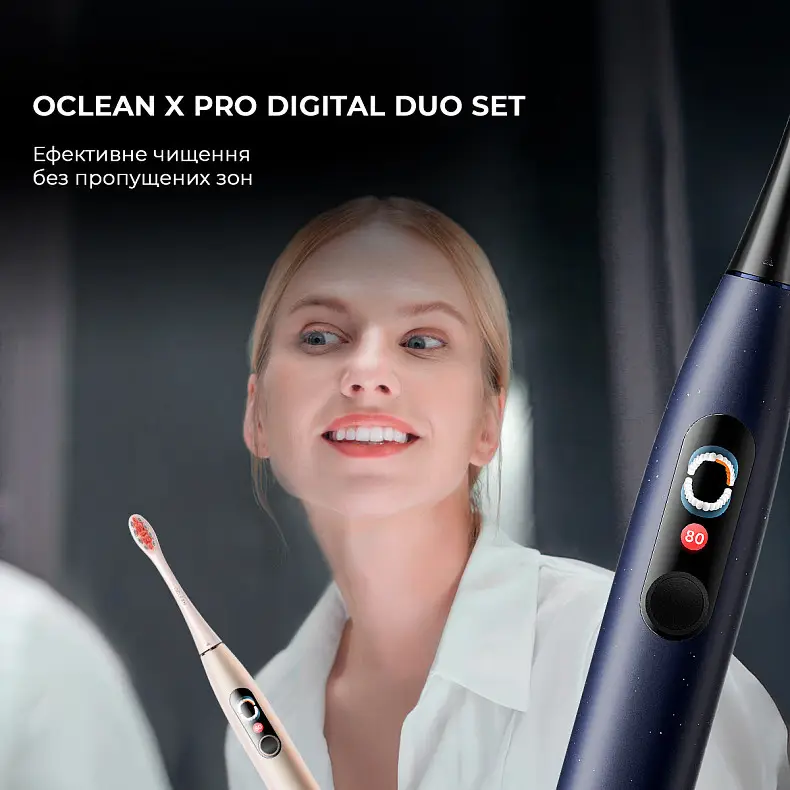 Электрическая зубная щетка Oclean X Pro Digital Duo Set Dark Blue/Golden - фото 4 Электрическая зубная щетка Oclean X Pro Digital Duo Set Dark Blue/Golden - фото 4