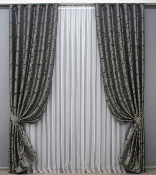 Комплект штор Magic жаккард 1,45х2,7 м 2 шт. Синий/Бежевый (1612ш)