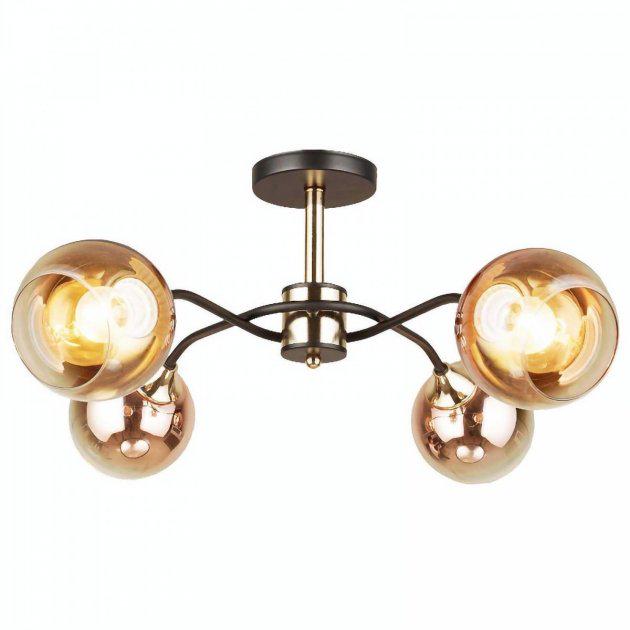Люстра потолочная Sirius B A3594/4 с 4 янтарными плафонами Black/Gold