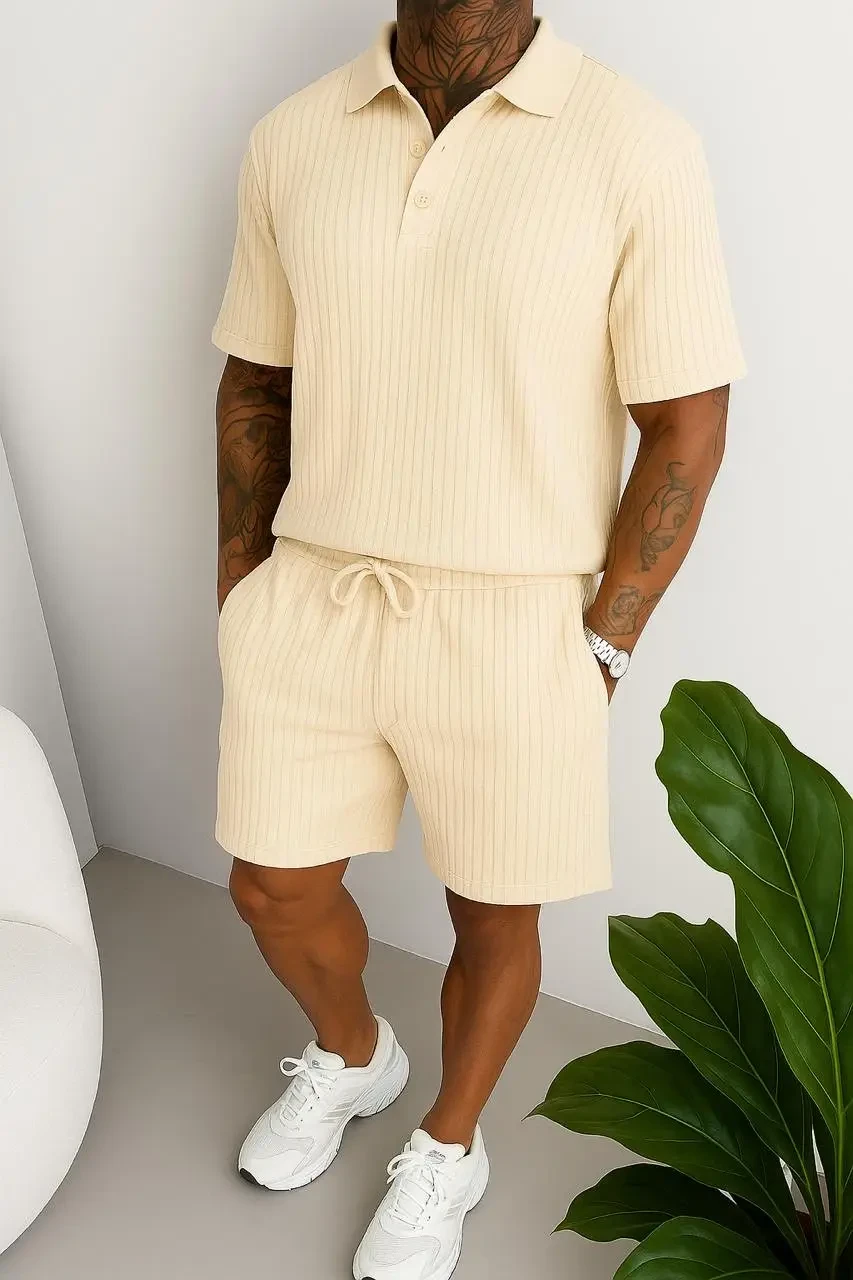 Костюм мужской шорты и поло L Бежевый