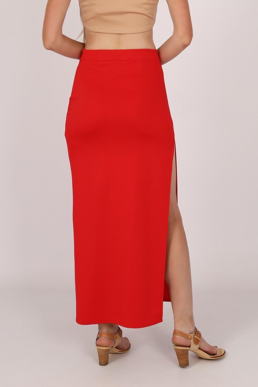 Юбка женская по щиколотку длинная трикотажная с разрезом справа по шву однотонная р. 42 Красный (2206560943) - фото 3 Юбка женская по щиколотку длинная трикотажная с разрезом справа по шву однотонная р. 42 Красный (2206560943) - фото 3
