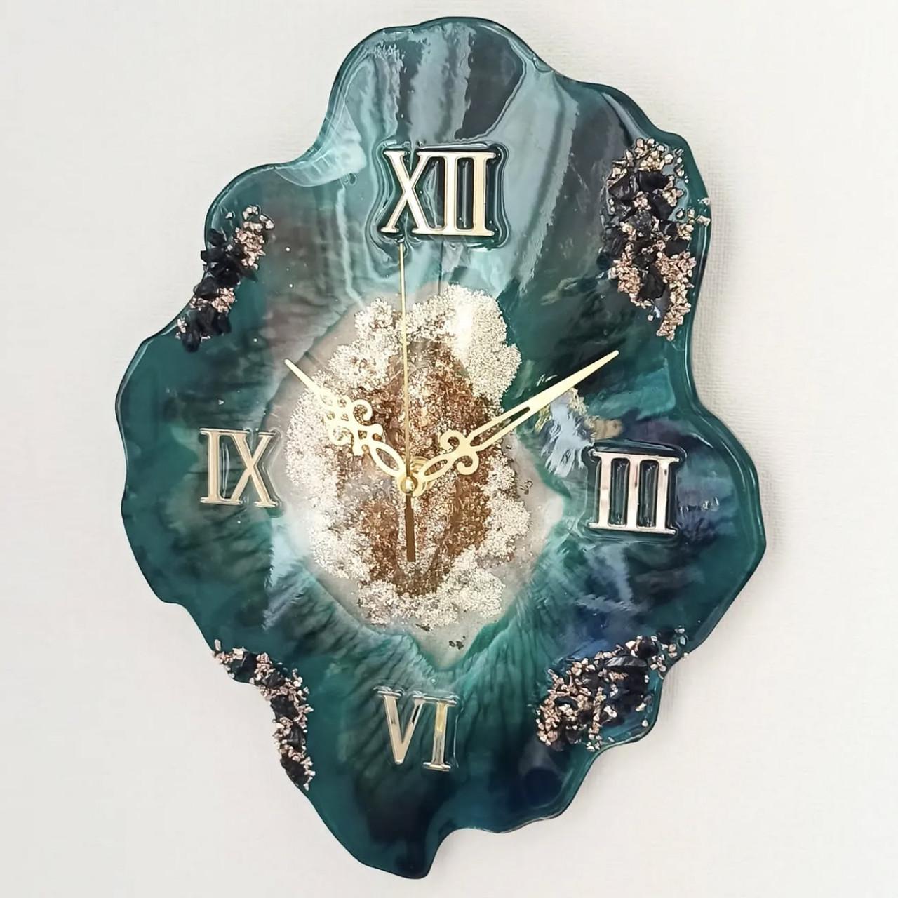 Часы настенные фигурные из эпоксидной смолы Срез камня 100х90 см