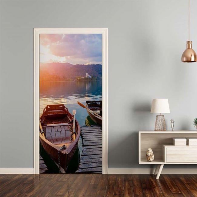 Наклейка интерьерная на двери Sticker Wall SW-00000981 Лодка на озере 104х210 см