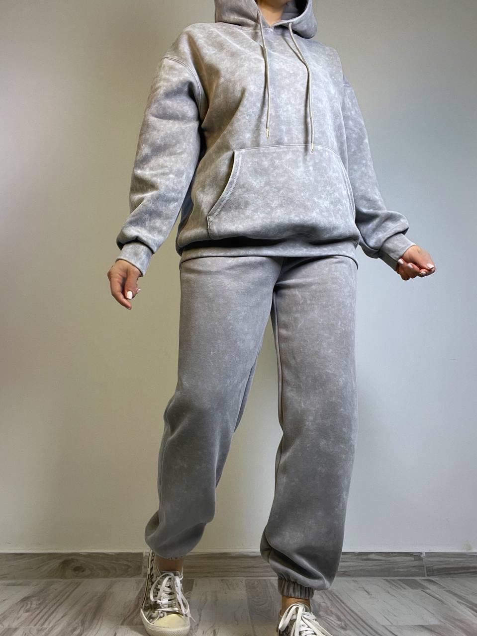 Костюм женский JOY ONE 8899 вареный тай-дай спортвный худи с капюшоном брюки джоггеры L Серый (3380)