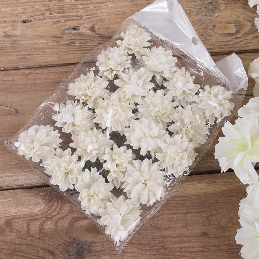 Бутоньерка хризантема бумажная 20 шт. Белый (3983-2)