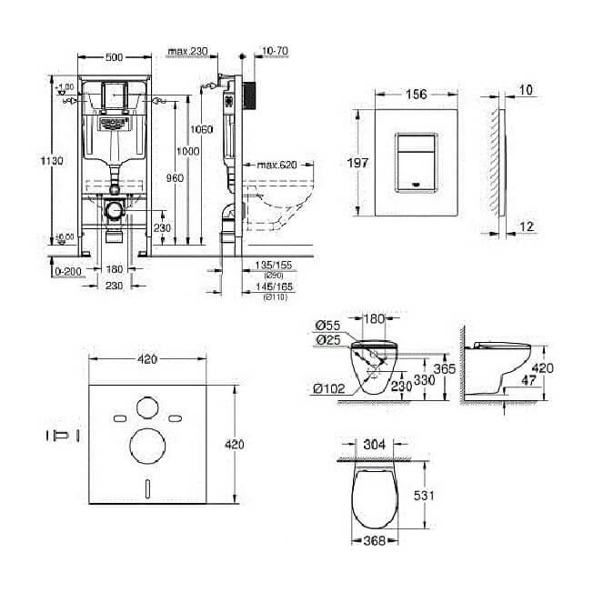 Комплект інсталяційної системи з підвісним унітазом Grohe Bau Ceramic (39586000) - фото 4