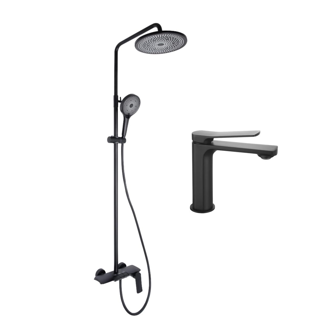 Комплект смесителей Qtap Slavonice душевая система QTSLA111BLM45906/смеситель для раковины QTSLA1042103B (2553560877)