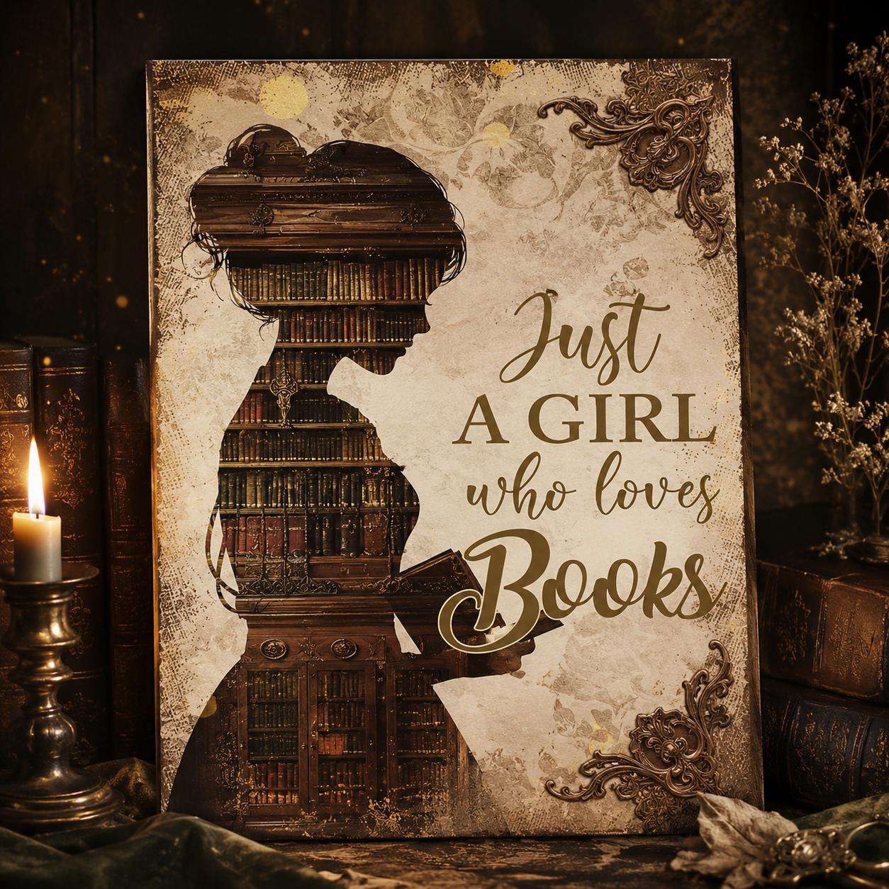 Постер Just A Girl Who Loves Books на холсте 30×40 см (JAGWLB-3040)