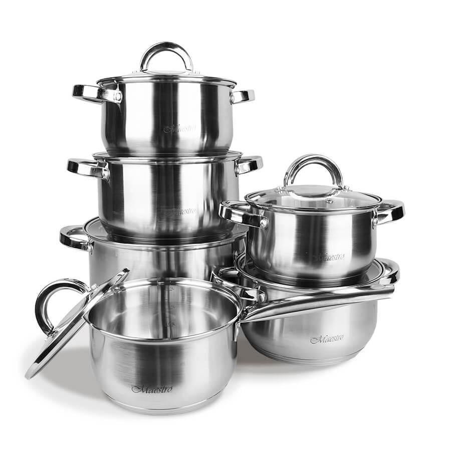 Набор кастрюль с мерной шкалой для всех видов плит 12 шт. (MR-2120-12)