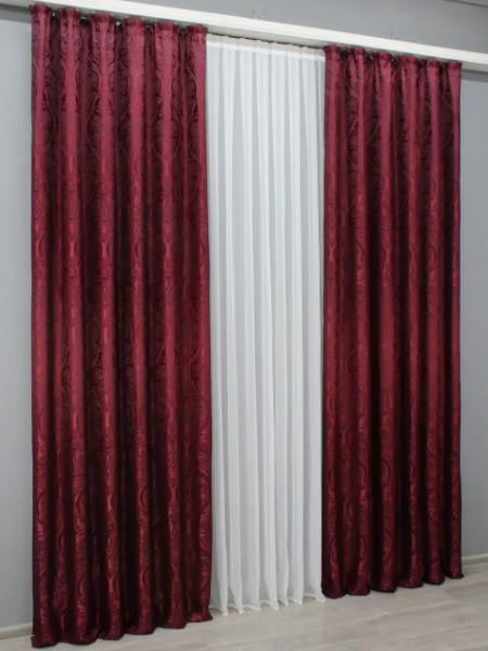 Комплект штор з жакарду 1,5х2,7 м 2 шт. Бордовий (1455ш) - фото 2