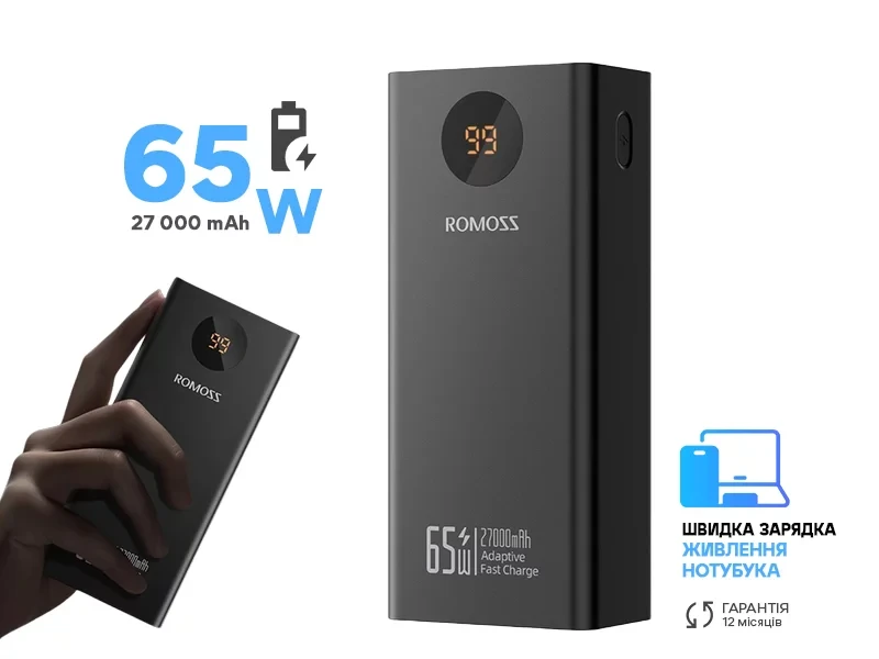 Повербанк для ноутбука Romoss 65W Pro 27000 mAh QC 4.0 Power Delivery - фото 5