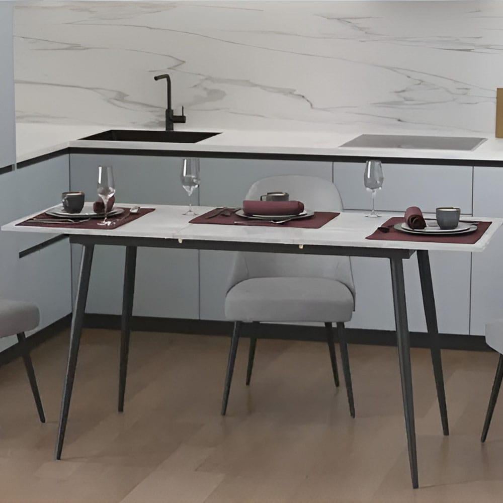 Обідній стіл розкладний Ferrum-decor Данді на конусних ногах метал/ДСП 16 мм 75x120/160x60 см Чорний/Бетон (FRD-106769)