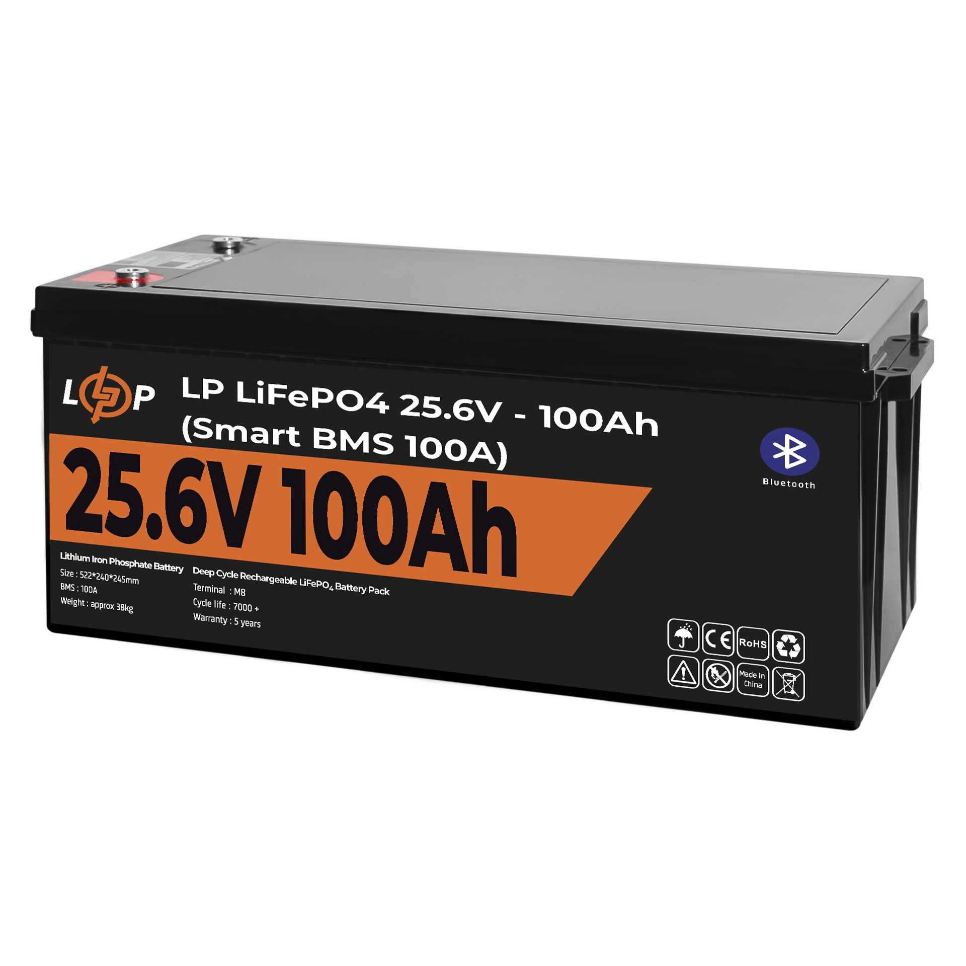 Акумулятор LogicPower LP LiFePO4 24V (25,6V)-100 Ah 2560Wh Smart BMS 100А з BT пластик (26454267)