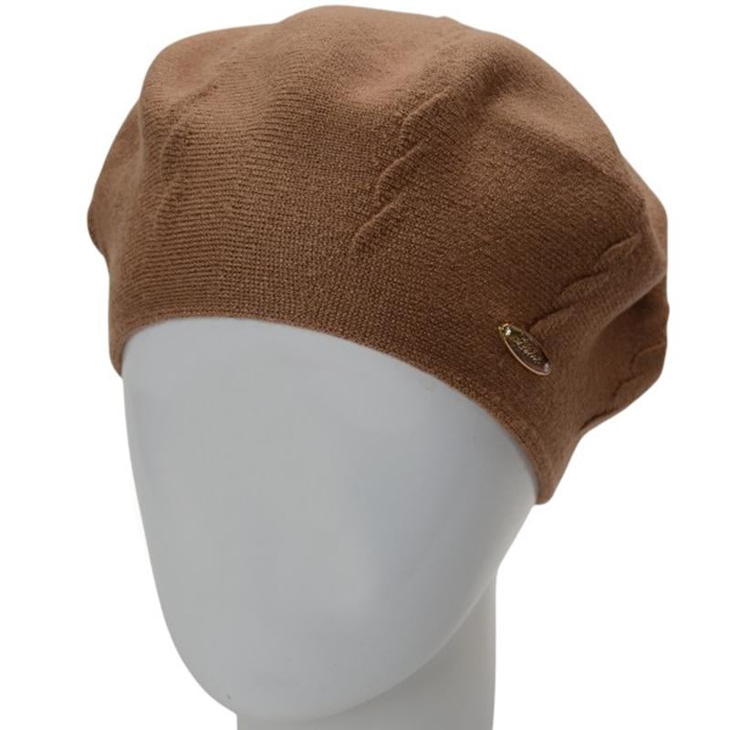 Берет женский Novita ВИКИ двойной с узором one size коричневый (285937) - фото 2