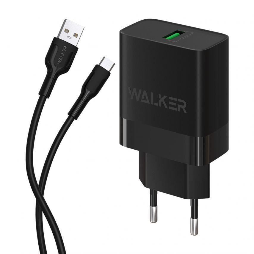 Адаптер Walker 2в1 WH-35 1USB/QC3.0/3A/18W/Data Cable USB to Micro Black