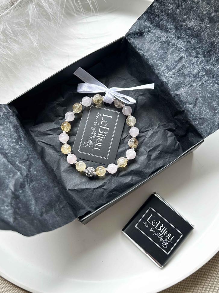 Браслет з каміння цитрин та рожевий кварц (5591) Браслет з каміння цитрин та рожевий кварц (5591)