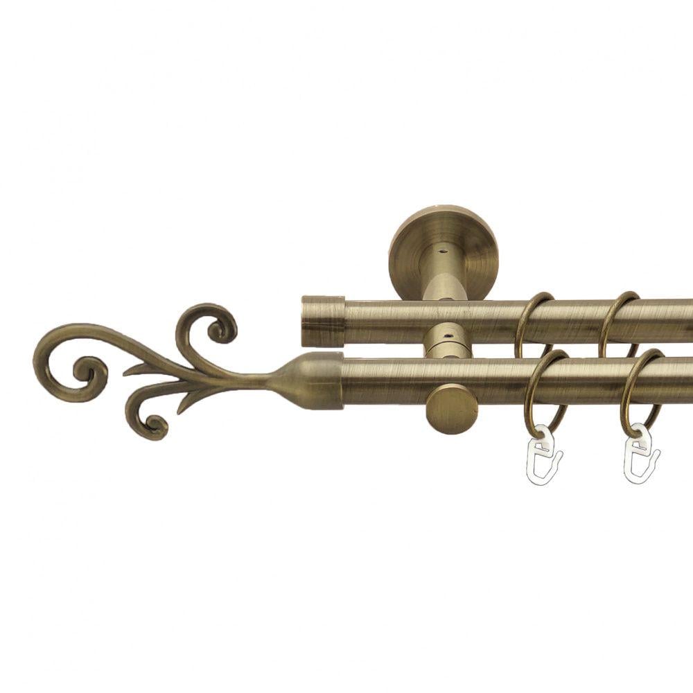 Карниз металевий Orvit Фала дворядний реверсивний/гладка труба/кільце металеве Антик 19/19 мм 200 см (00-00013413)