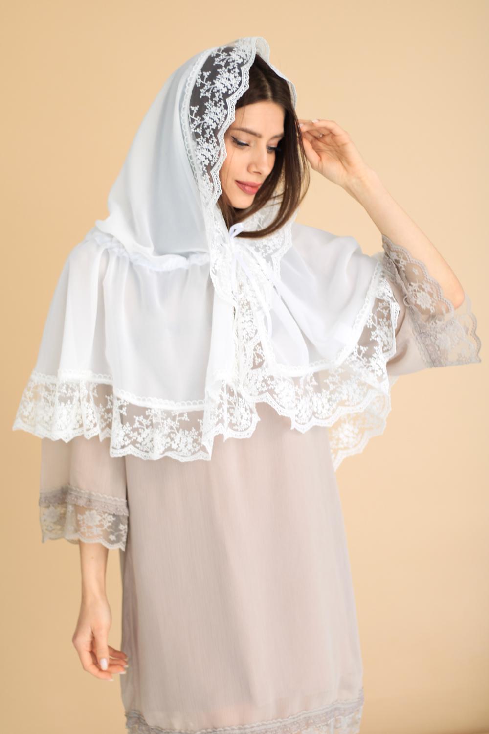 Палантин для храма на голову Снежно-молочный (п024) - фото 5
