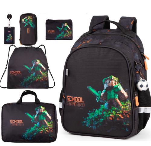 Ортопедический рюкзак 6 в 1 для мальчика School Standard Майнкрафт для начальной школы (SET 160-32)